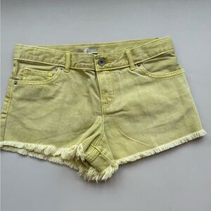 Sugar Yellow Frayed Hem Denim Shorts for Girls